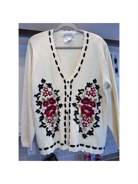 Jantzen Tops - Jantzen classics size large black cream satin red embroidery Vintage